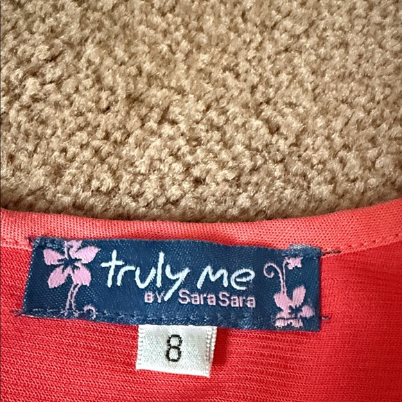 Truly Me Coral Dress with Floral Accents - Picture 2 of 3